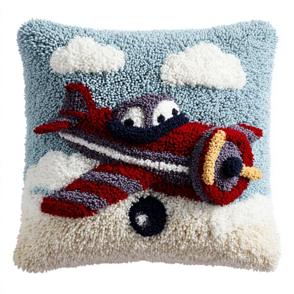 Wallustrioaw Simple Cartoon Airplane Latch Hook Kits Pillow For Adults,
