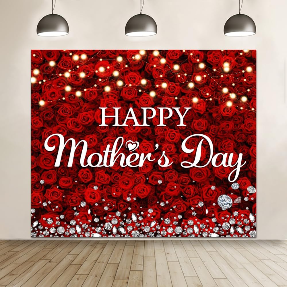 Happy Mother's Day Sfondo 3 x 2,4 m rose rosse fiori da parete festa della mamma sfondo decorazioni banner felice festa della mamma festa fotografia sfondo decorazione forniture puntelli