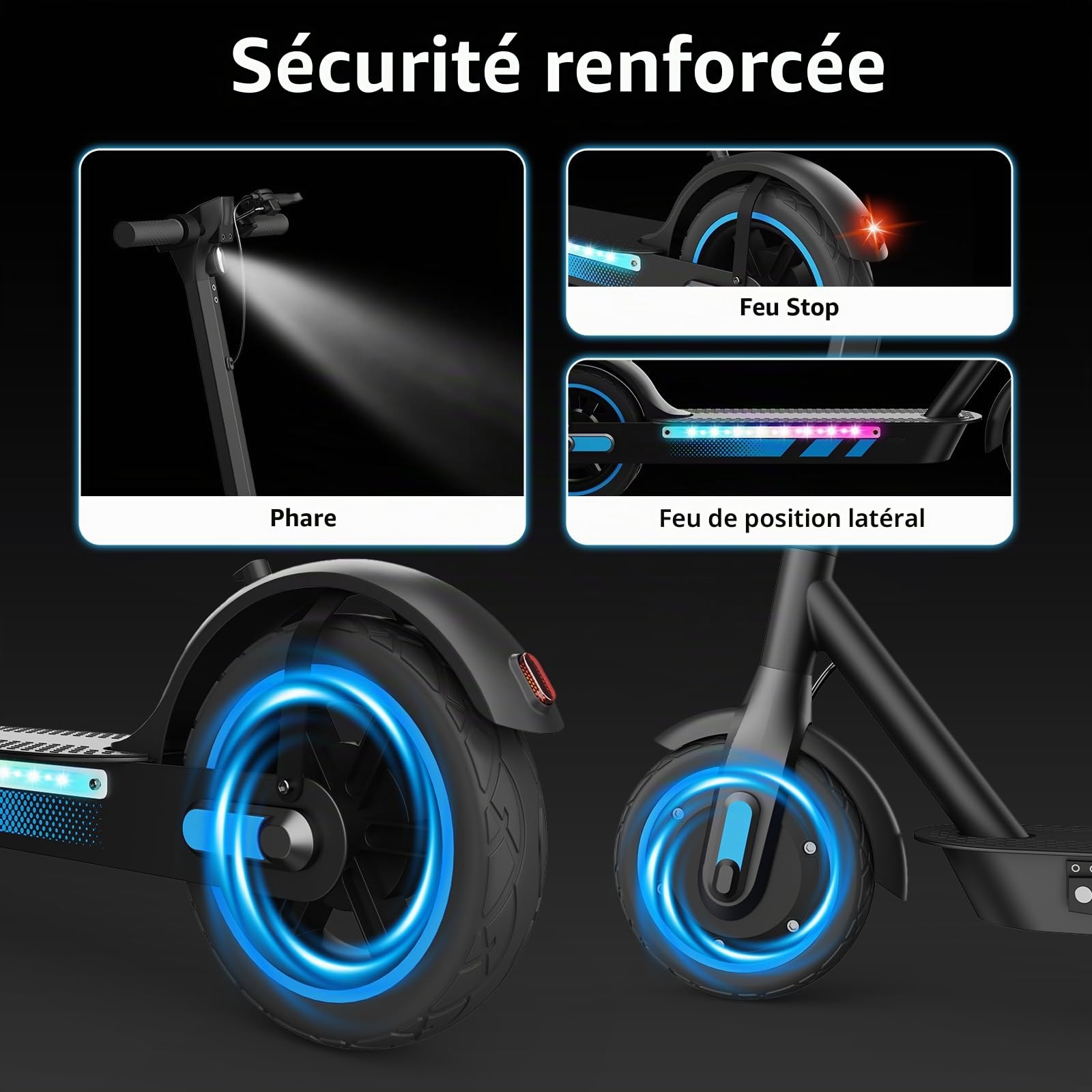 Trottinette Électrique Adulte, Pneus Pneumatiques de 10", Trottinette Electrique 500W, Vitesse Maximale 25km/h, Autonomie 35/45km, Batterie 10.5AH/15Ah, APP, Charge Max 120 KG