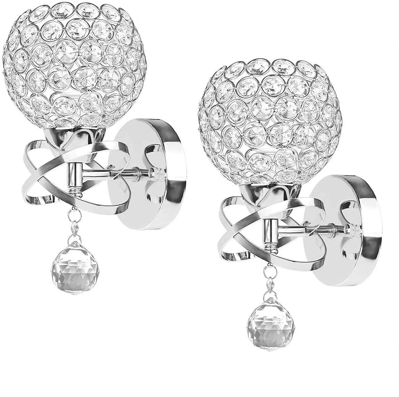 MESOVFCA 2Pack Modern Crystal Wall Light Flush Mount Wall Sconces Lamps Chrome Finish Bedside Lighting Fixture for Living Room Bathroom Bedroom and Hallway,Silver