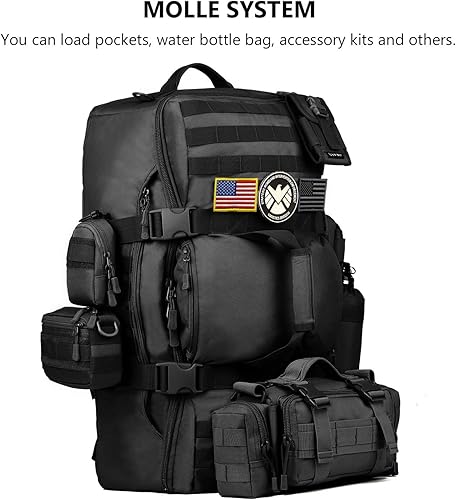 Miniatura 9 de ArcEnCiel Mochila táctica de lona para exteriores de 60 L bolsa de senderismo militar impermeable bolsa de lluvia incluida