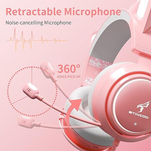 Miniatura 5 de Auriculares Rosa para Juegos GS510, Con Cable, Sobre la Oreja, Diseño de Orejas de Gato con Iluminación RGB, Sonido Envolvente 7.1, Micrófono