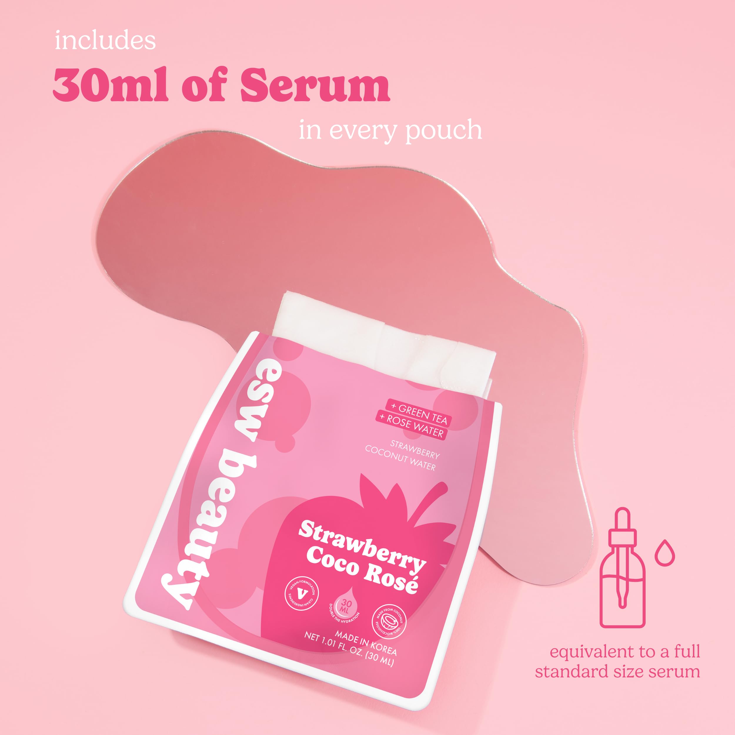 ESW Beauty Strawberry Coco Rosé Soothing Face Mask - Hydrating, Calming, Vegan Face Mask with Coconut Water, Green Tea, & Strawberry Extract for Sensitive Skin
