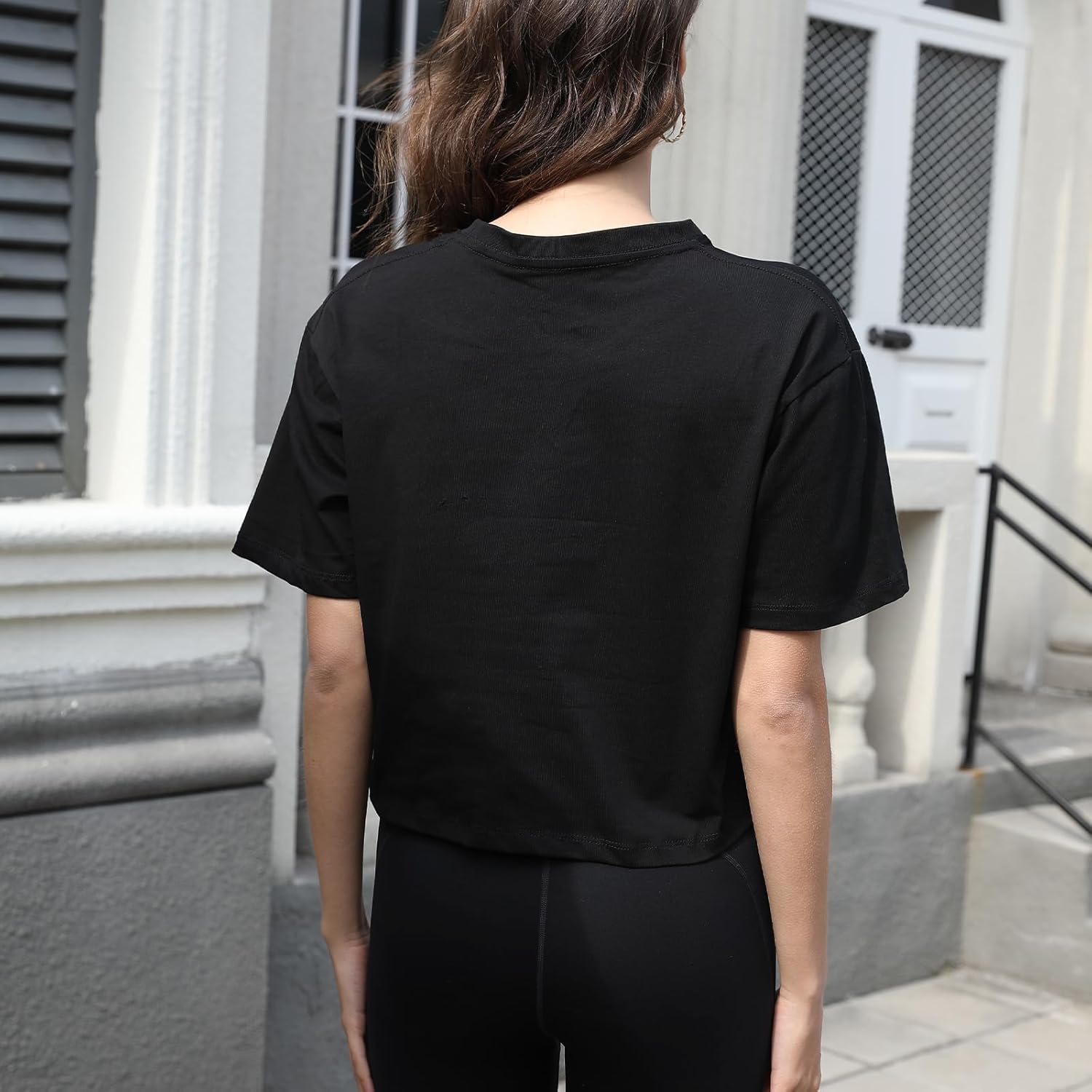 Women Workout Crop Top T-Shirt 100% Cotton Drop Shoulder Half Sleeve Oversized Yoga Running Cropped Loose Tee - Image 4