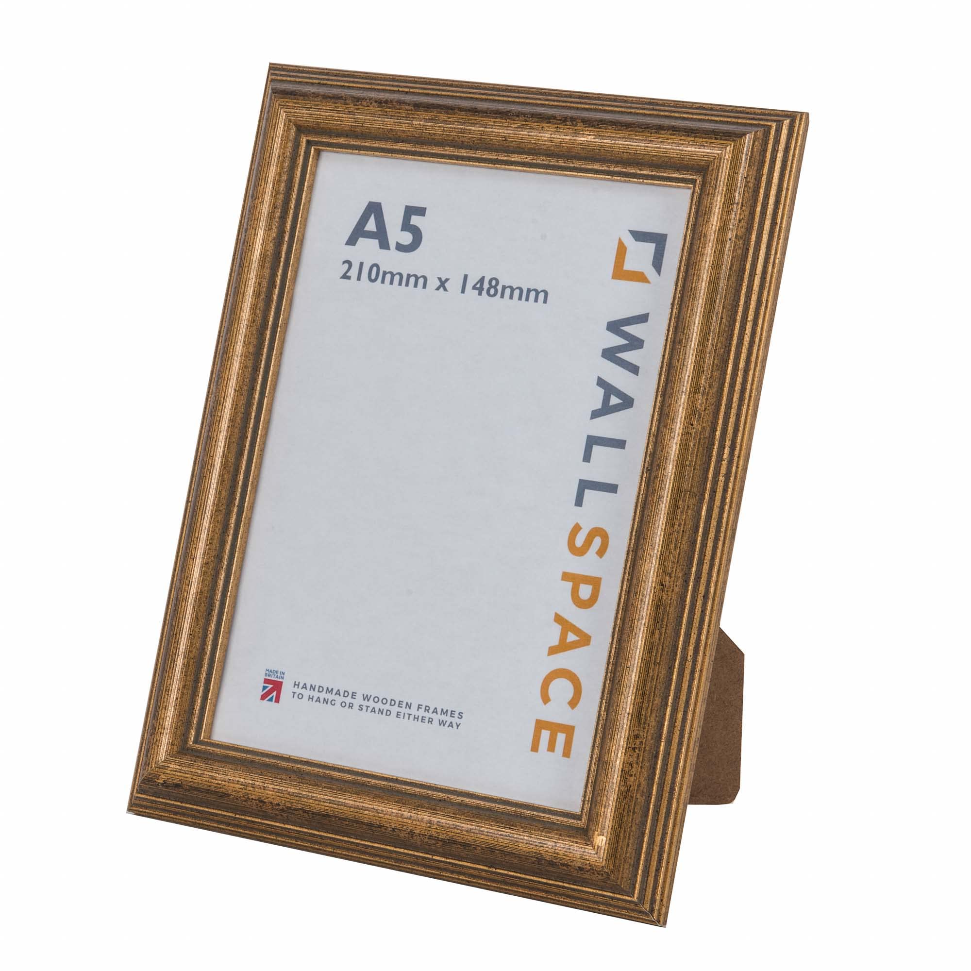 Wall Space Antique Gold A5 Picture Frame | Gold A5 Photo Frame | 210X148mm | 210 X 148Mm | 21.0X14.8cm | Solid Wood Wooden With Real Glass | Handmade In Uk