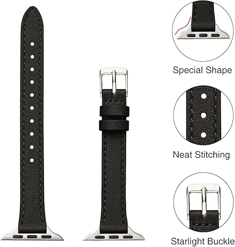 Miniatura 2 de STIROLL Correas delgadas de cuero compatibles con Apple Watch Band de 1.49, 1.57, 1.61, 1.65 pulgadas (Serie 11 10), correa delgada de cuero de