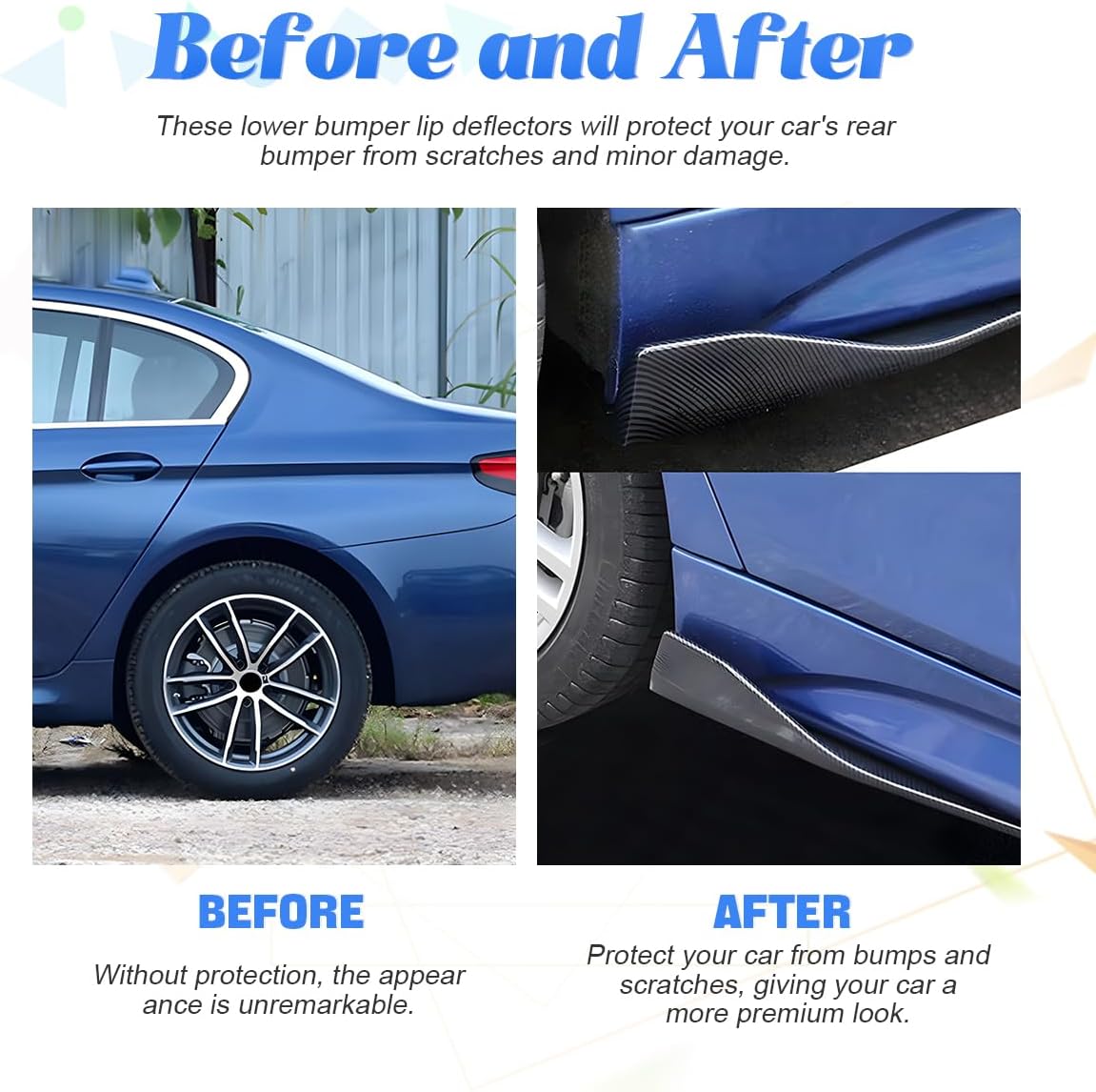 BESULEN 2 PCS Car Rear Bumper Guard Diffuser Splitter, Universal Anti Scratch Protector for Side Fender Skirt Lip, Auto Bumper Lip Body Kit Corner Guard Strip, Car Interior Accessories (Glossy Black)