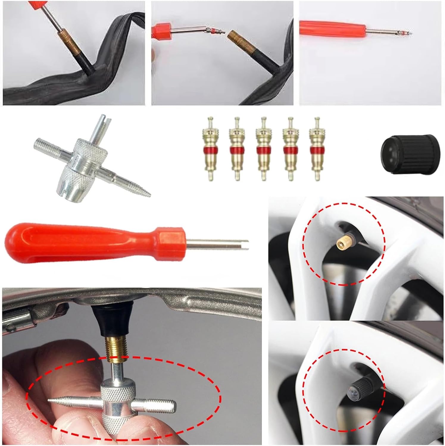 Tire Cores Replacements Tool Set Not Erosion Tires Valves Cores Extractor Manual Repair Tool 33pcs for Vehicles & Bikes Tire Valves