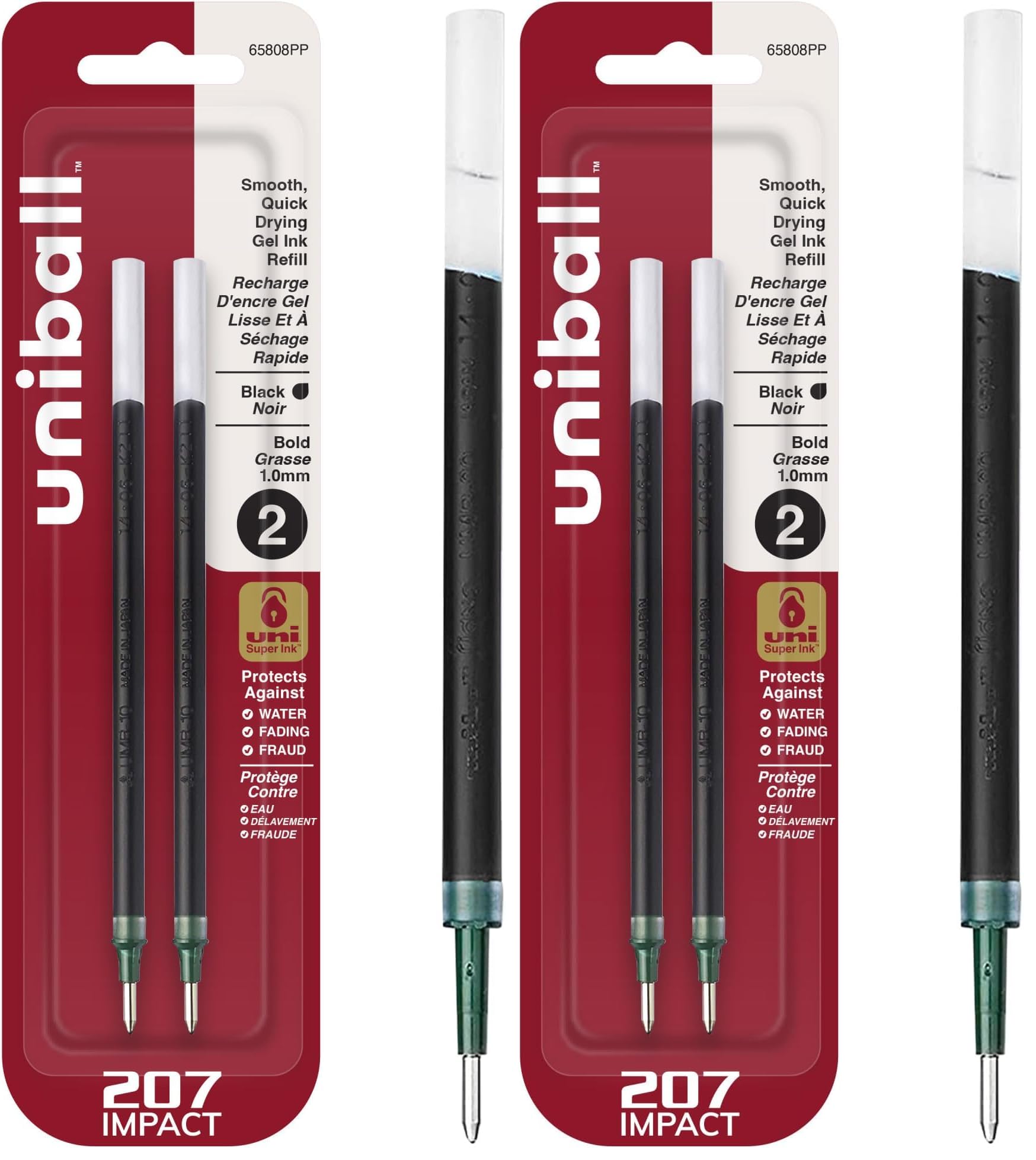 Uniball Signo 207 Impact Stick Gel Pen Refill, 2 Black Pen Refills, 1.0mm Bold Point Gel Pens| Office Supplies by Uni-ball like Ink Pens, Colored Pens, Fine Point, Smooth Writing Pens, Ballpoint Pens (Pack of 2)