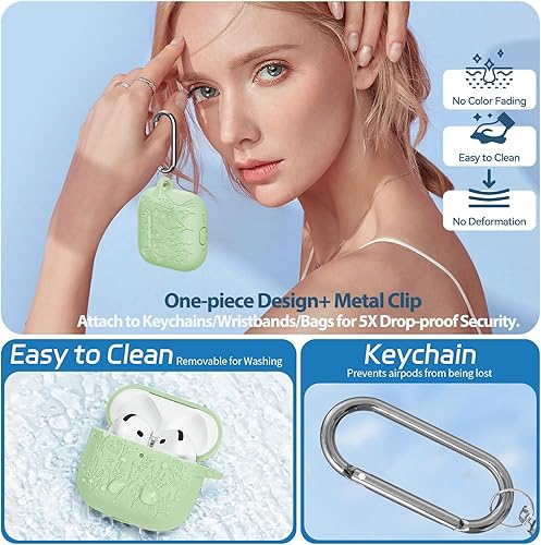 Miniatura 4 de Funda para Airpods 4, fundas grabadas con flores para Apple AirPods de 4 generación 2024, funda de silicona suave para mujeres con kit de limpieza 3