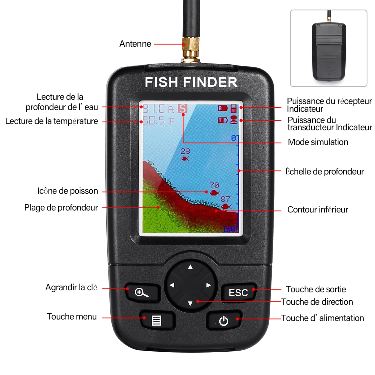 GPS Bateau Amorceur,télécommandé Bateau d'appât,3 trémies Bateau d'appât de pêche,Pêche à la Carpe,Sondeurs LCD avec capteur Sonar,Piles de Rechange,Sac à Main (Bateau Noir avec sondeur)