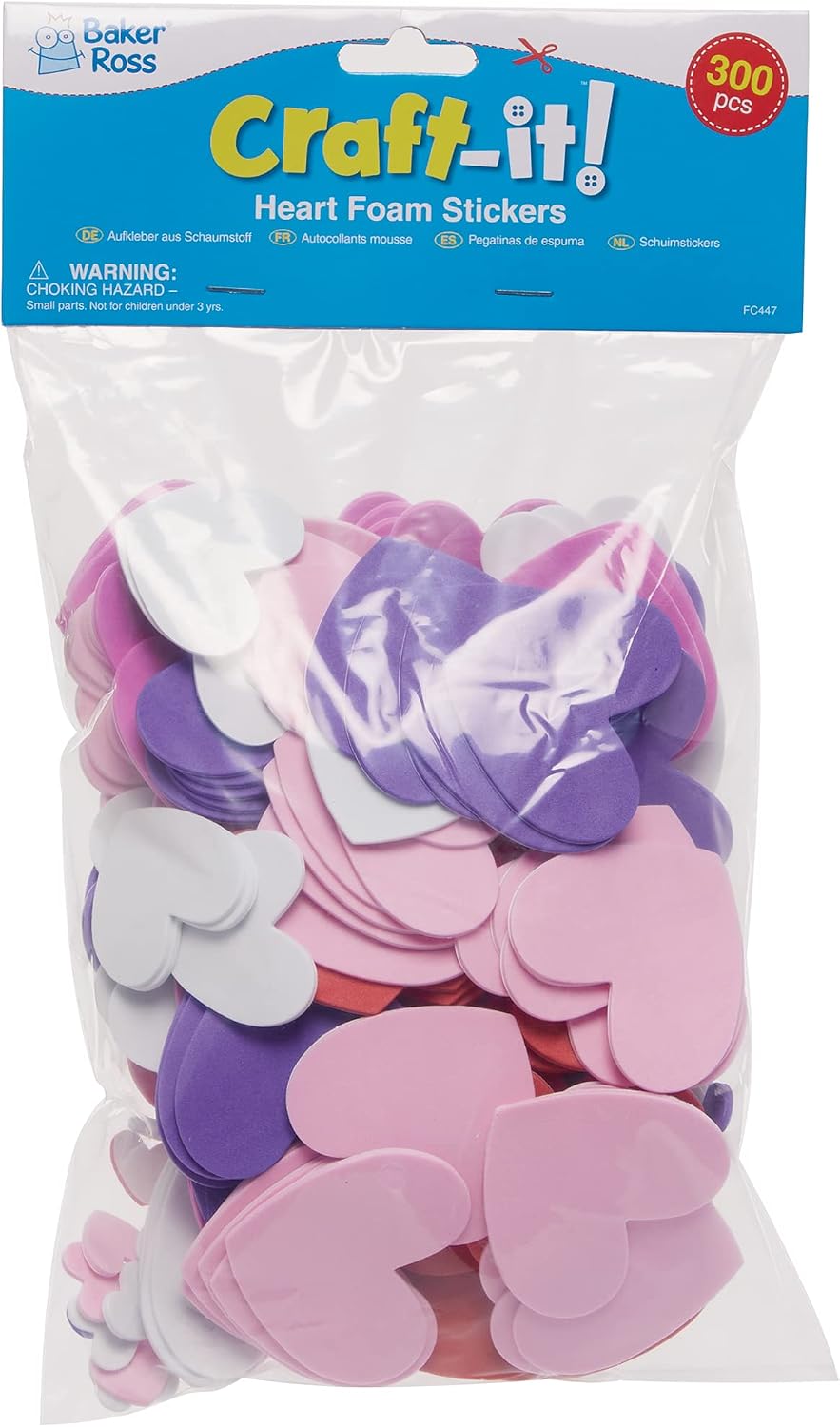 Baker Ross Heart Foam Stickers - Pack of 300, Foam Valentine's Stickers for Children (FC447), Assorted, Mixed - Image 5