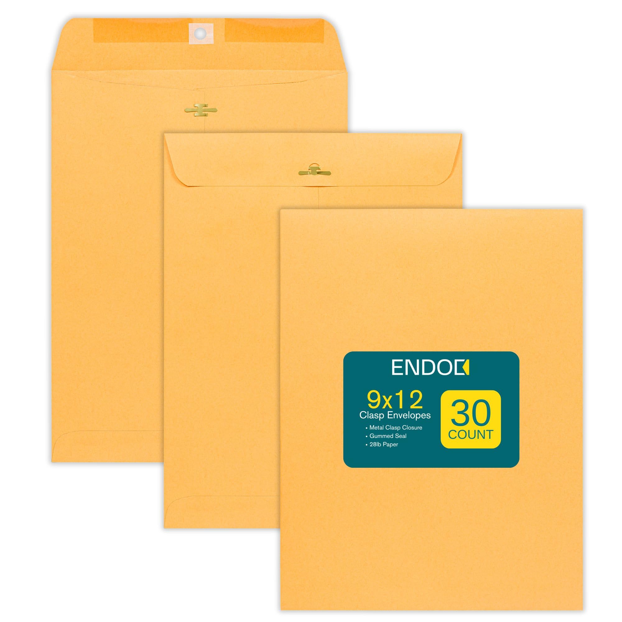 Clasp Envelopes 9x12 Inches Brown Kraft Catalog Letter Envelopes - 30 Pack - with Clasp Closure & Gummed Seal - 28lb Heavyweight Paper Envelopes for Home, Office, Business, Legal or School
