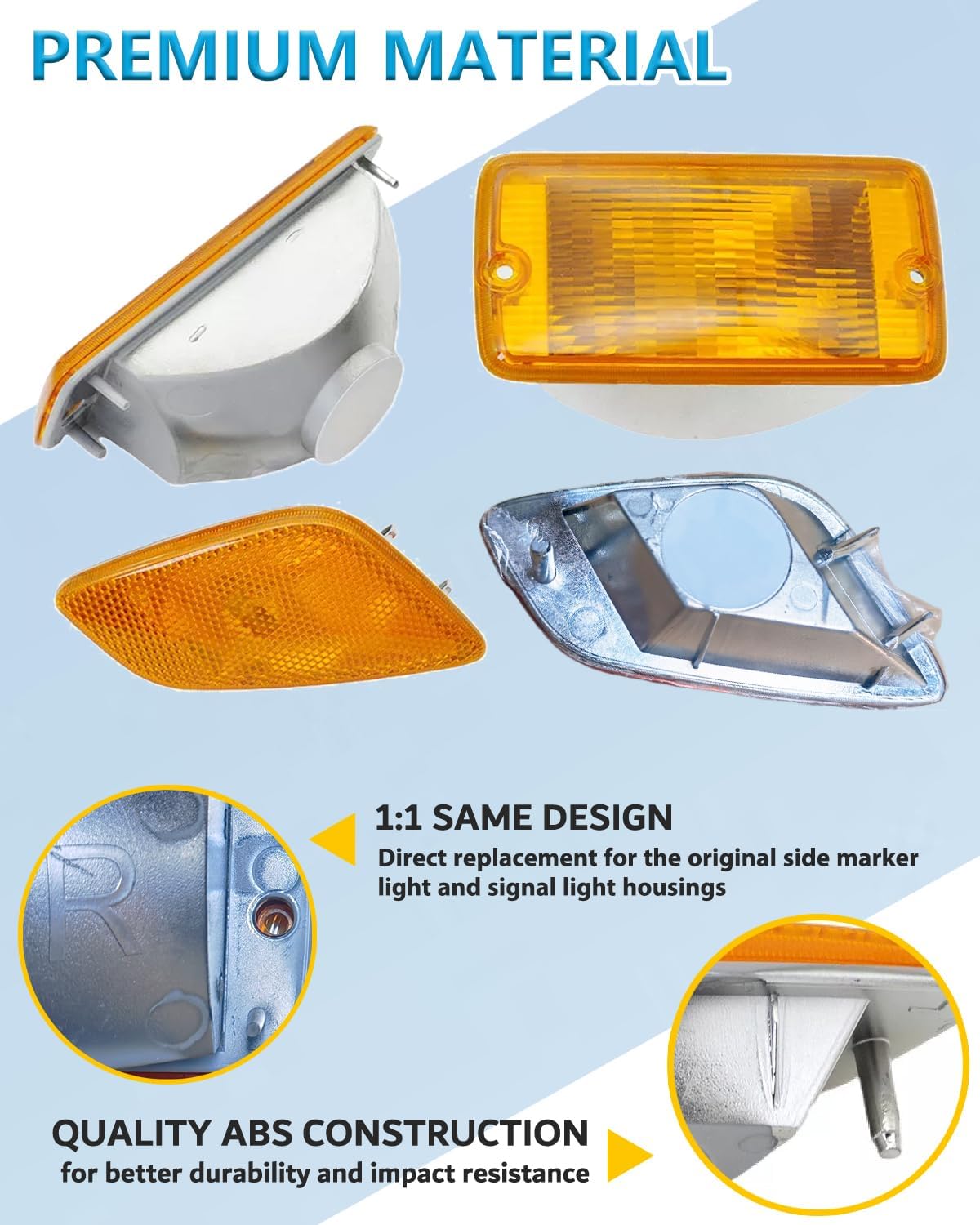 4PCS- Front Bumper Signal Cover & Front Side Marker Lights Housing Assembly Kit Compatible with Jeep Wrangler TJ 1997-2006, Bulbs not included