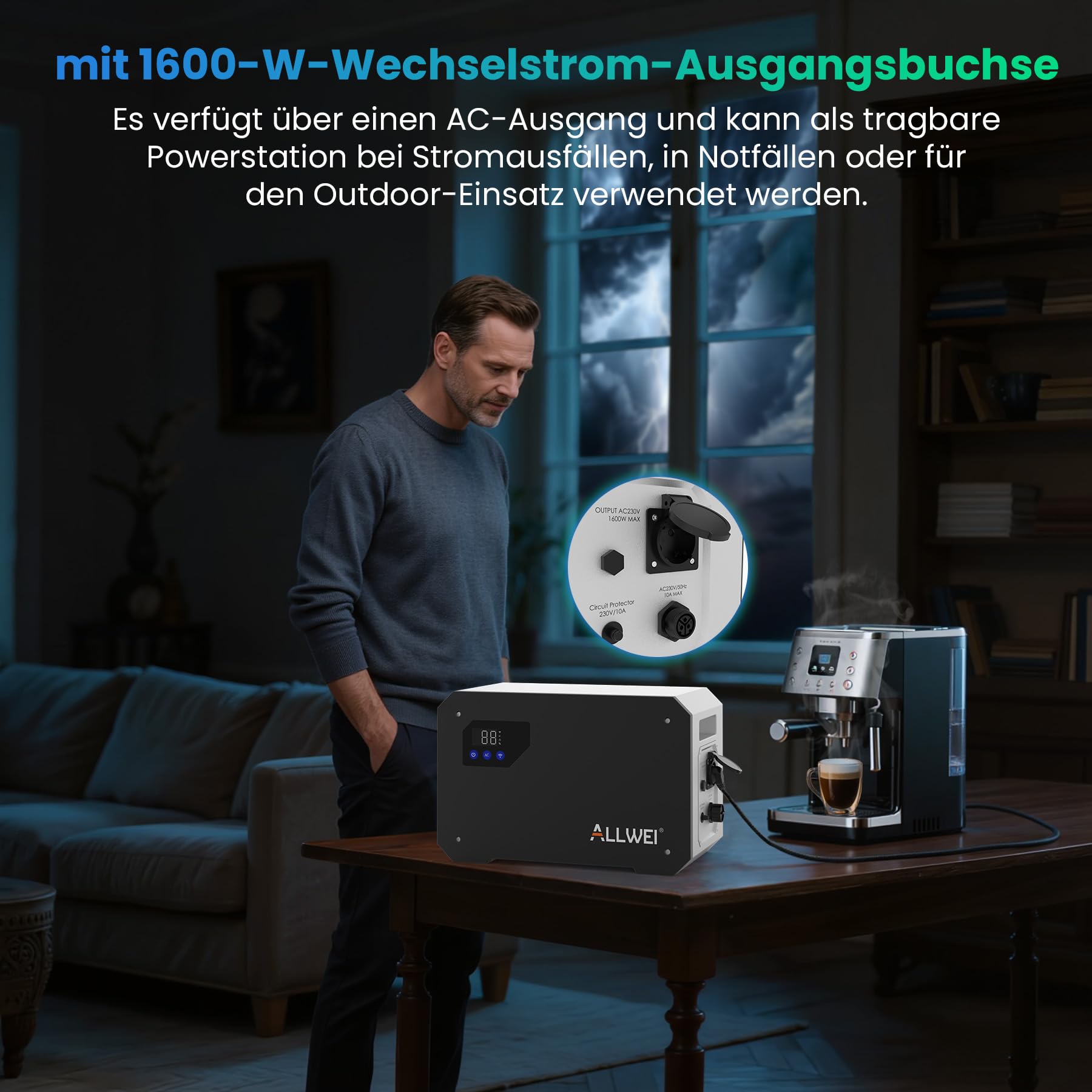 ALLWEI AC Gekoppelt All-In-One Balkonkraftwerk-Speichersystem, Bis zu 1314€ Einsparung,1600Wh LiFePO4 Powerstation Grid und off-grid All-in-one Gerät, Plug&Play für Power Feed-in