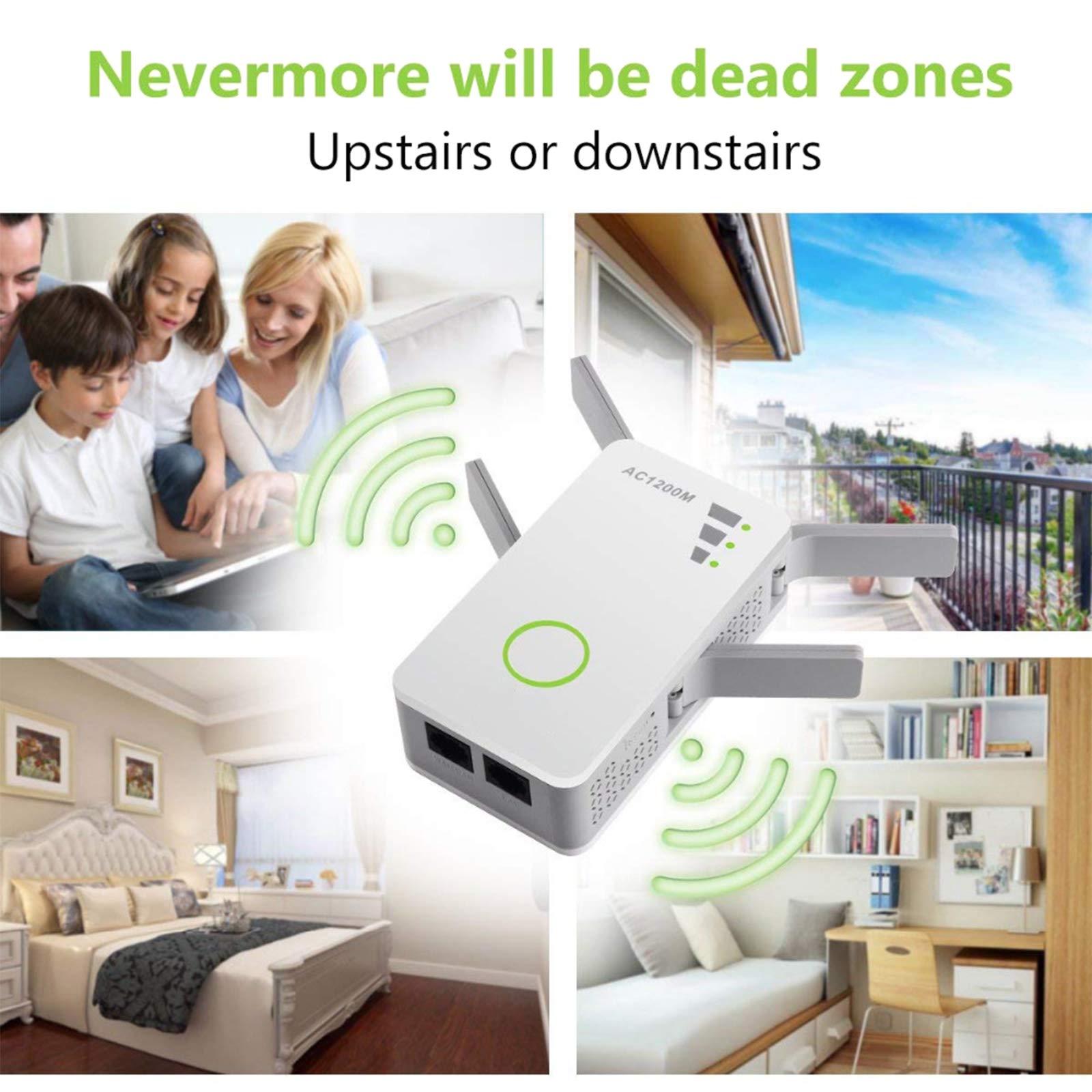 AIZYR 1200 Mbps Repetidor De Banda Dual Inalámbrico De CA/Amplificador De Rango Inalámbrico Ap Amplificador De Señal WiFi con 4 Antenas Externas Configuración De WPS Y Un Clic,Au Plug