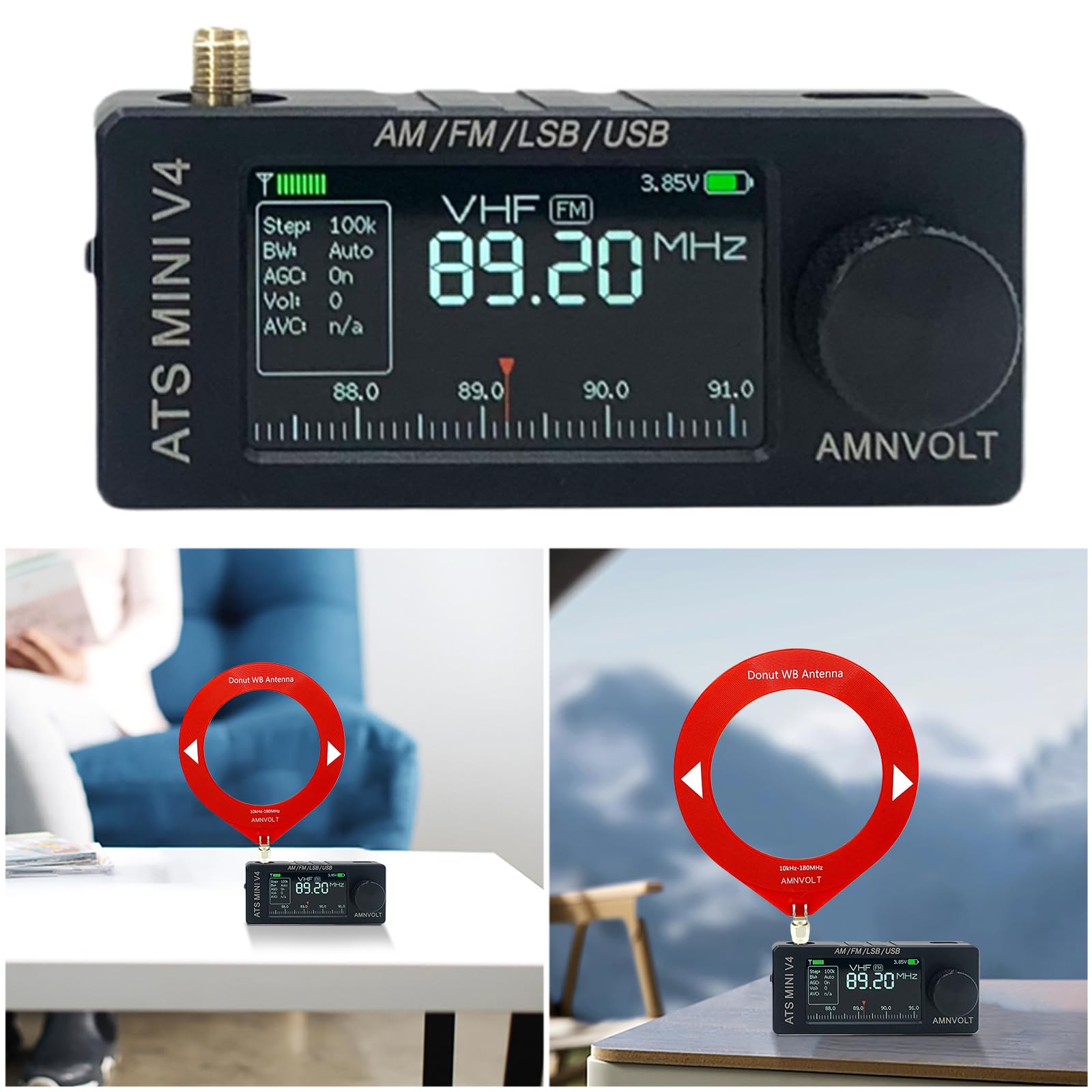 AMNVOLT V4 ATS Mini Radio Pantalla IPS Si4732 DSP Radio Receptor Am FM (Metal) (StyleB)