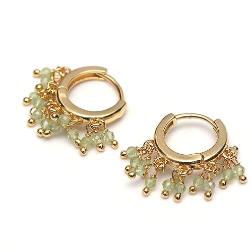 Miniatura 2 de Gempires Peridot Beads Hoop Earrings, Dainty Handmade Hoops, Green Beaded Earring, Natural Crystals Earrings, August Birthstone Jewelry, Healing