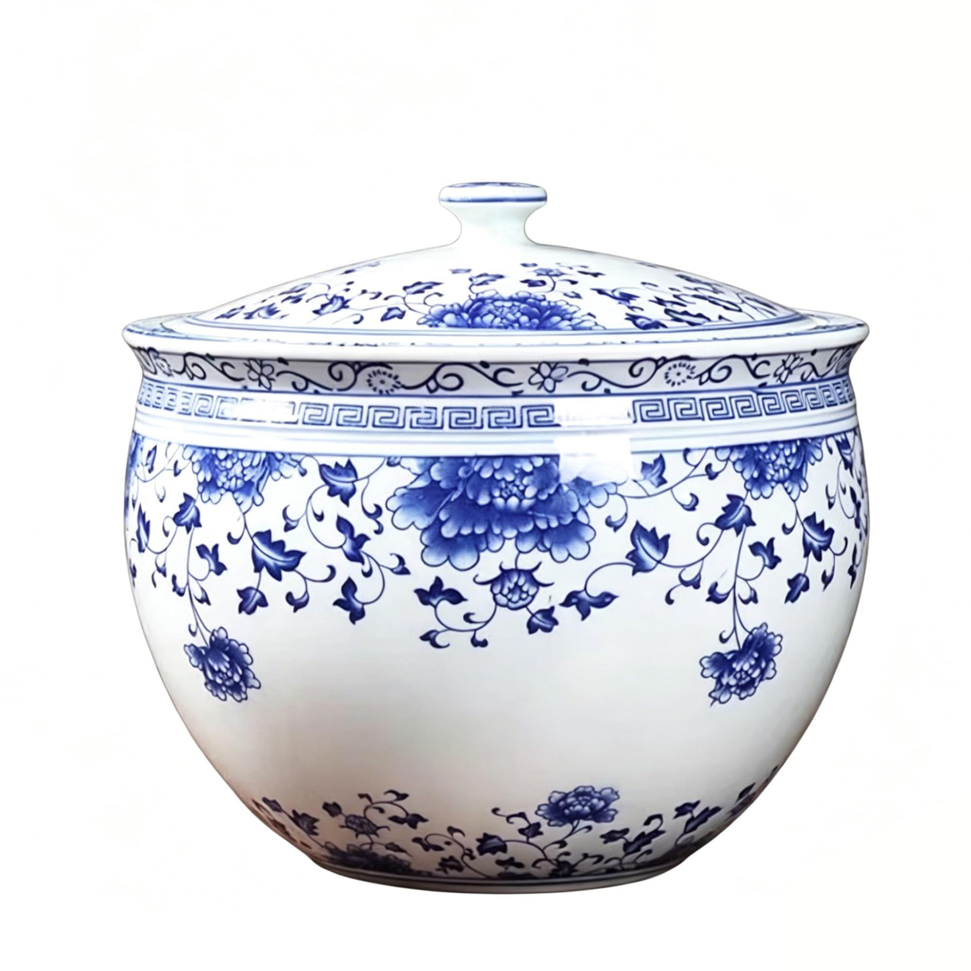 MMleYN Blue And White Ceramic Rice Jar With Sealed Lid, Classic Chinese Porcelain Food Dispenser, 5kg/10kg/15kg Rice Storage Bucket For Noodles, Snacks, Cat & Dog Pet Food(C,10kg)