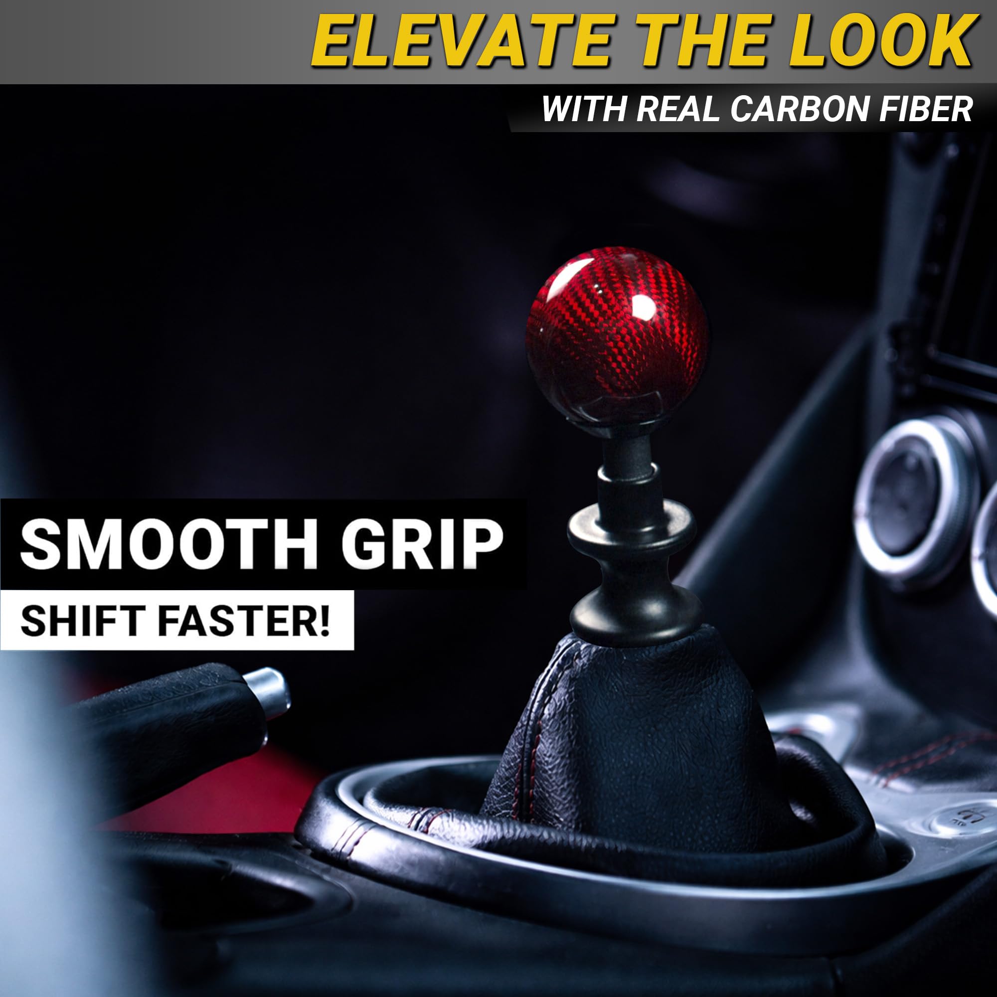 Amazon.com: Premium Real Carbon Fiber Red Ball Shift Knob - 3