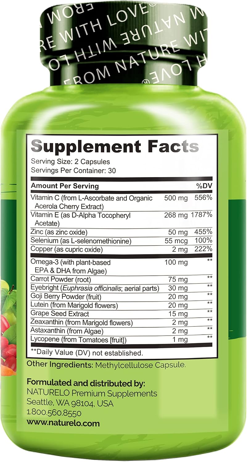 NATURELO Eye Health, AREDS 2 Formula with Lutein, Zeaxanthin, Natural Vitamin A & Vitamin E & Zinc - Image 4