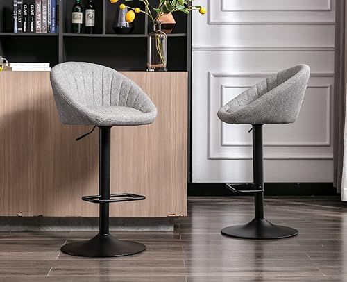 Miniatura 6 de EALSON Juego de 2 taburetes de bar giratorios ajustables, modernos taburetes de bar de altura de mostrador con respaldo bajo, cómodas sillas de bar