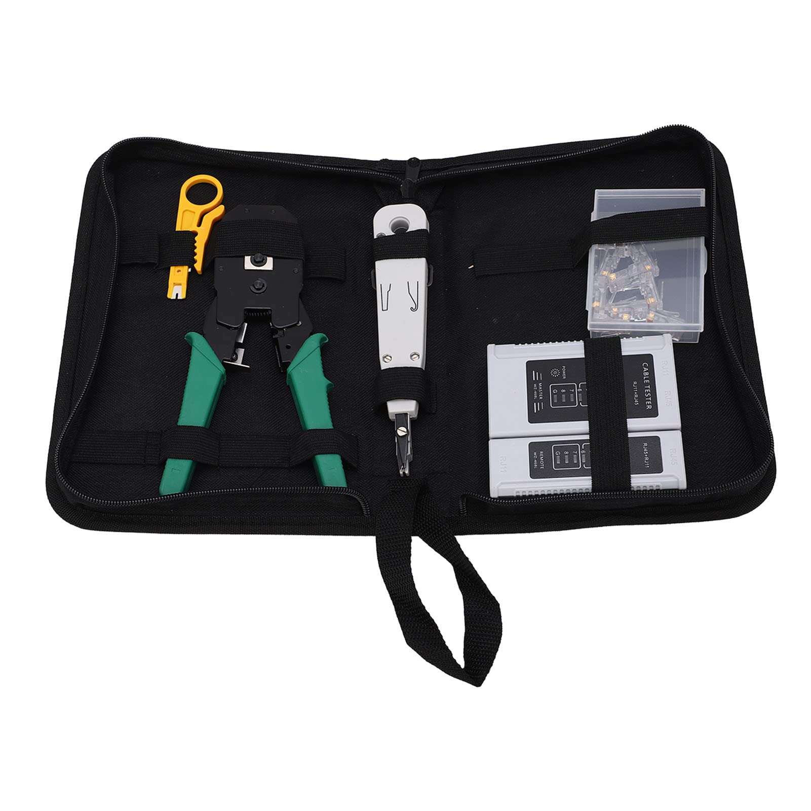 PolyGen Network Tool Kit Professionale 5 in 1 con crimpatrice per cavi Ethernet per RJ45 / RJ11 / Cat5 / Cat5e / Cat6, include tester per cavi di rete per cablaggio
