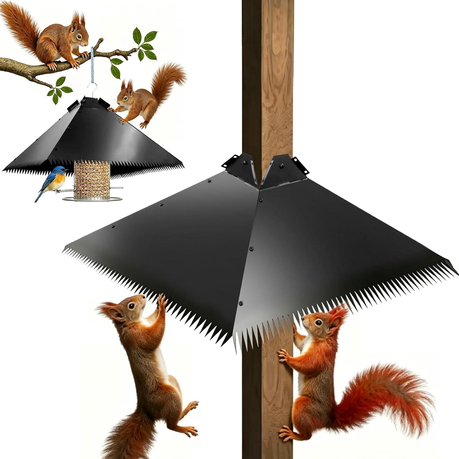 SPOKKI 17 Inch Metal Squirrel Baffle for Bird Feeder,Fits 4x4 Post or Hanging Bird Feeder Pole,Squirrel Proof Guard, Raccoon Baffle,Outdoor Anti Squirrel Bird Feeder Protection Black Color