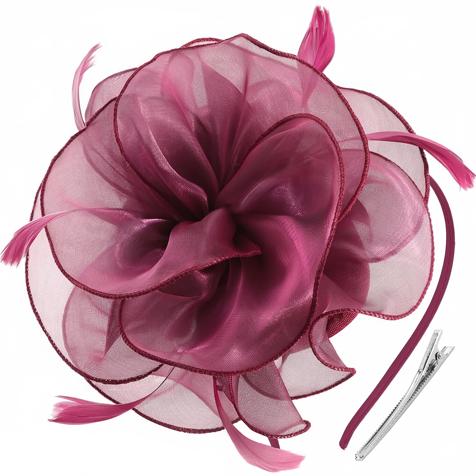 DRESHOW Fascinators Hat for Women Cocktail Tea Party Headwear Flower Mesh Ribbon Feathers Headband