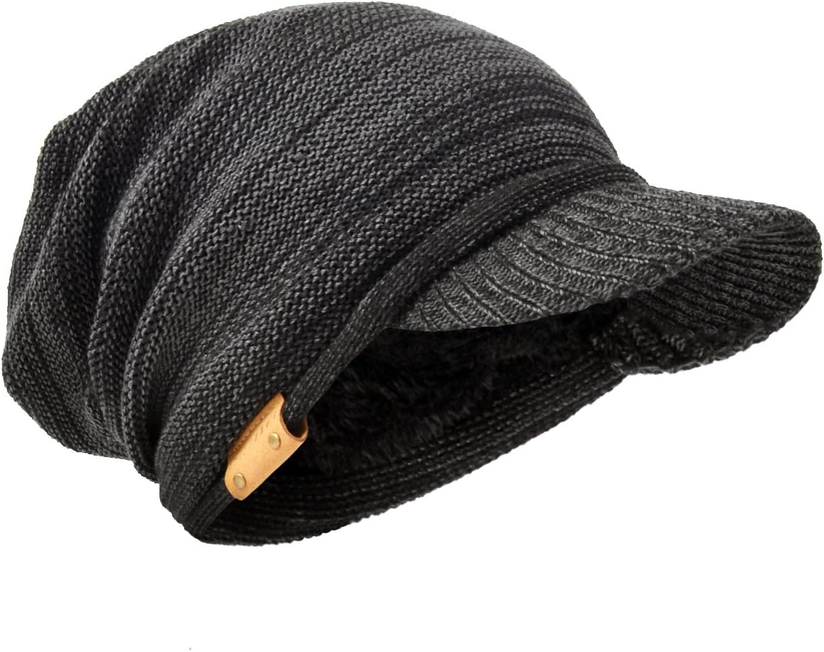 HISSHEMens Slouch Beanie Vintage Knit Cadet Cabbie Skull Cap with Visor B319
