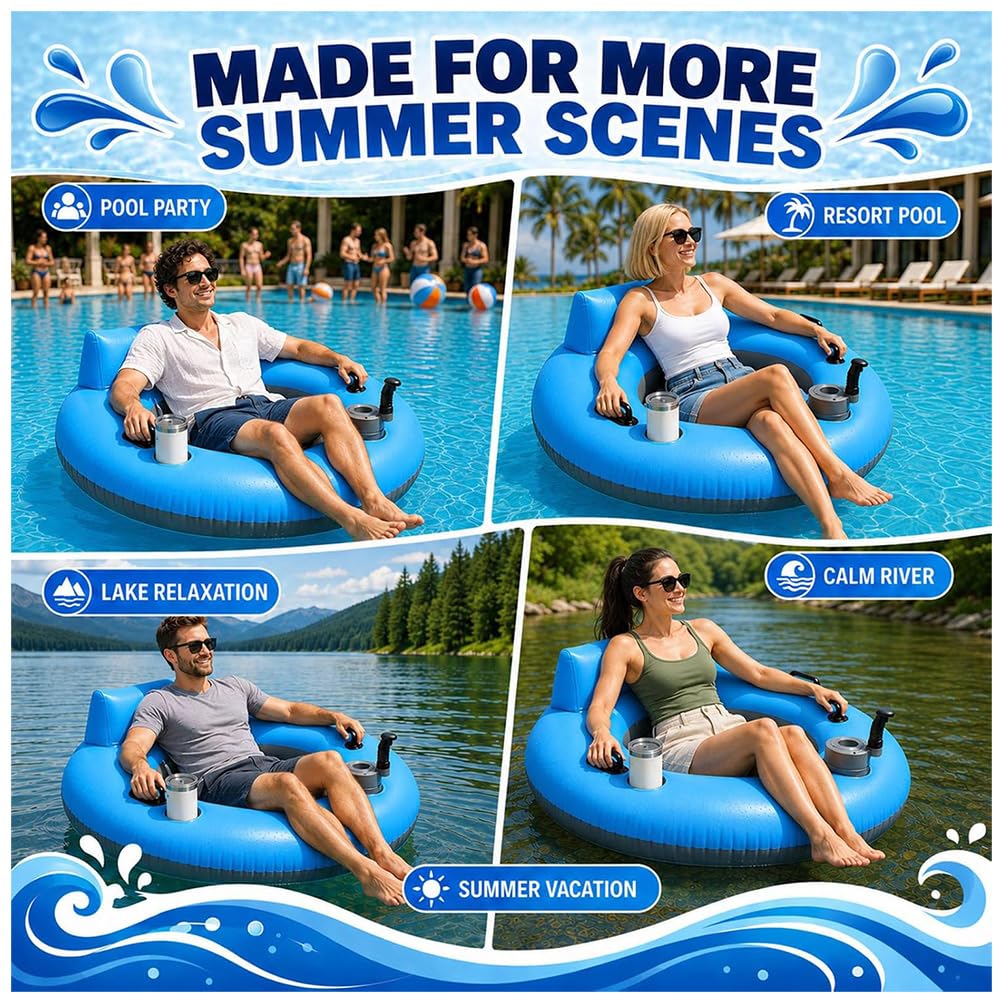 Motorisierte Pool-Liege, Elektrischer Pool-Float mit 360° Rotierendem Antrieb, 136kg Tragkraft - Getränkehalter und Rückenlehne, Aufblasbare Wasserliege für Pool, See, Strand und Sommerspaß