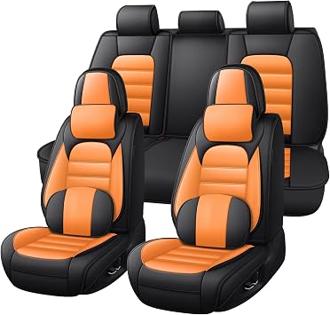 for 2007-2025 Jeep Wrangler Seat Covers 4 Door, Waterproof Nappa Leather Car Seat Covers for Jeep Wrangler, Anti-Slip & ComfortableFull Set with Pillow Black&Orange