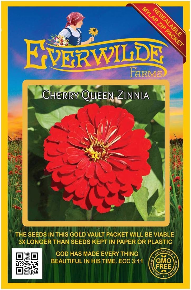 Everwilde Farms - 1 Lb Cherry Queen Zinnia Wildflower Seeds - Gold Vault