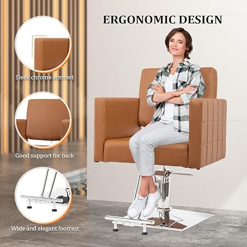 Miniatura 4 de Silla de peluquería para estilista de peluquería de asiento ancho, silla de peluquería hidráulica con reposapiés de acero inoxidable, silla de