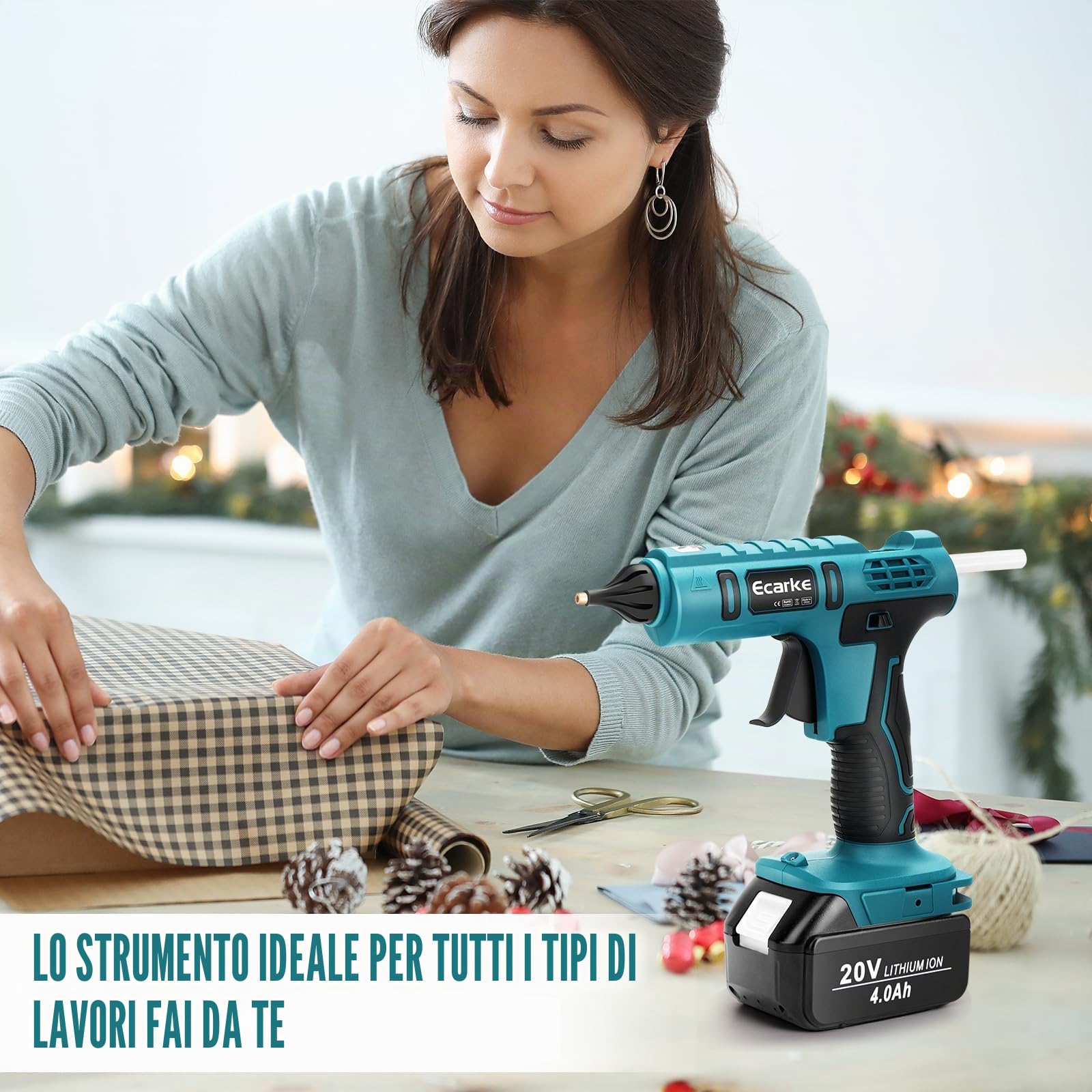 Ecarke Pistola per colla a batteria al litio Makita da 18 V, senza fili, ideale per riparazioni fai da te (Con 20 bastoncini di colla da 11 mm，Batteria non inclusa)