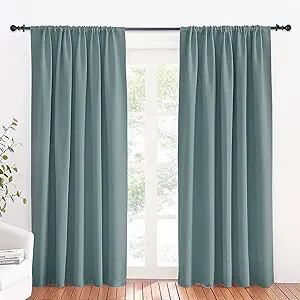 RYB HOME Blue Blackout Curtains for Living Room Large Window Drapes for Bedroom Studio Patio Sliding Glass Door, Wide 70 x Long 84 inches, 2 Panels, Dusty Blue