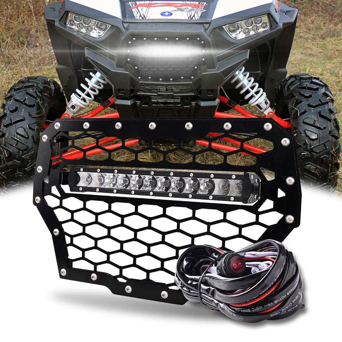 Photo 1 of Chelhead Black Steel Grille Insert with 13 inch Single Row Led Light Bars for 2017 Polaris RZR Turbo Models