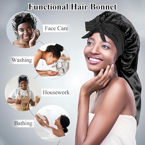 Miniatura 7 de Babalet Silk Bonnet for Sleeping Braid Bonnet Extra Long Foldable Satin Bonnet with Hiar Tie