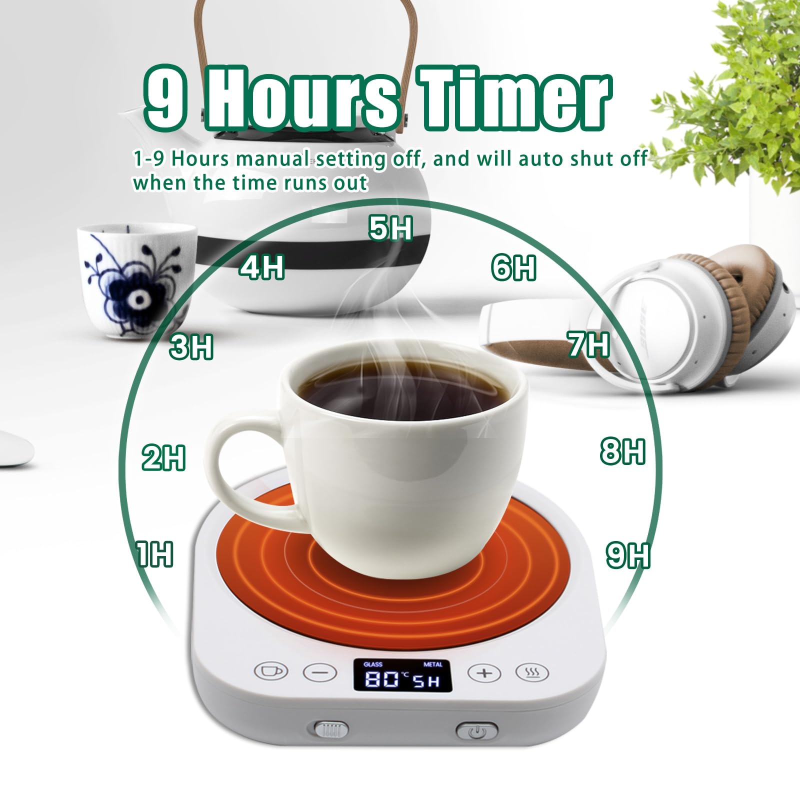 MQFORU Chauffe-Tasse Électrique - 3 Températures, Arrêt Auto 6H - Parfait Pour Café, Thé Et Bougies