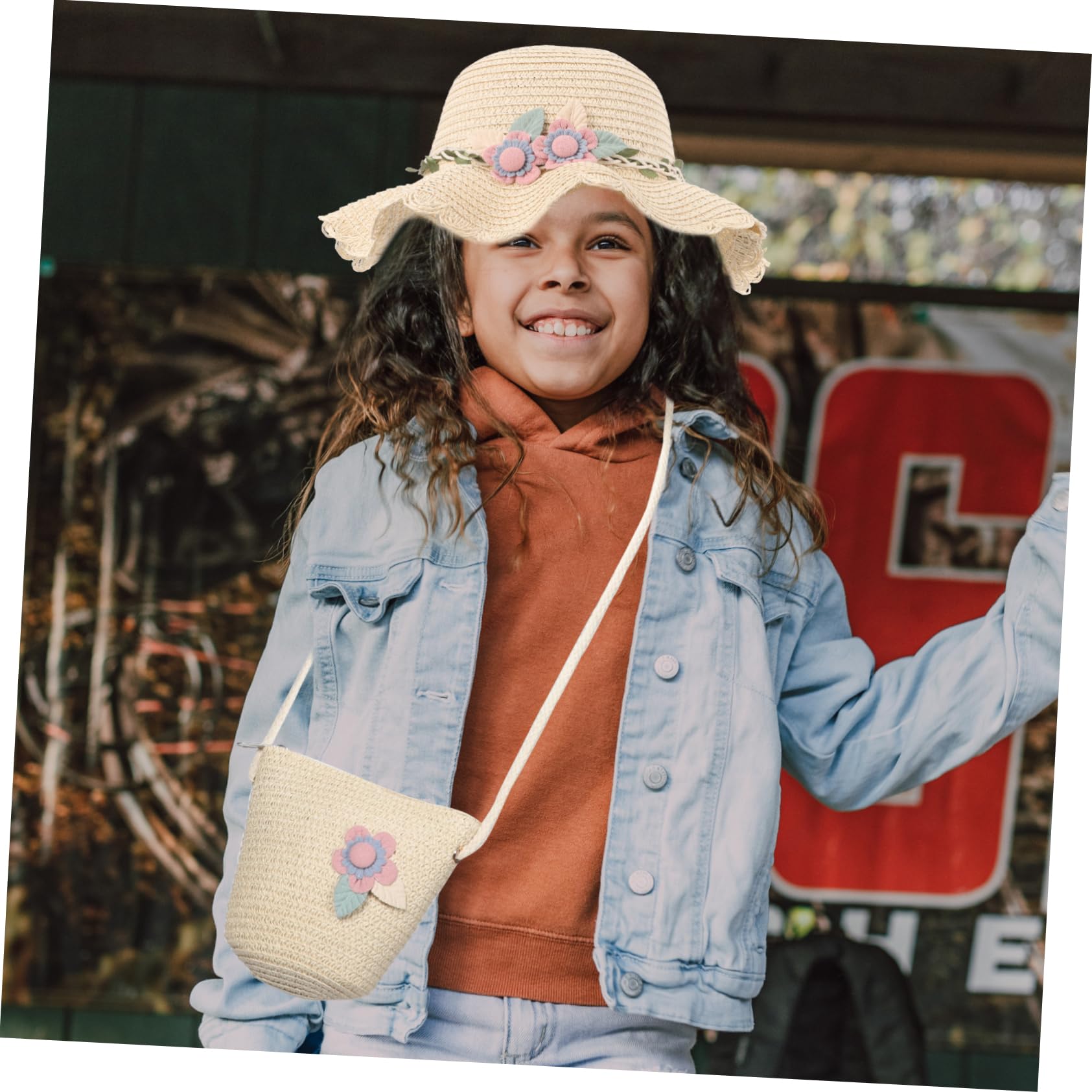 Strandhut Für Mädchen Stroh Kind Fischerhut Für Mädchen Sommermützen Mädchen Hut Babymützen Sonnenhut Cowgirl-Hut Kappe Tasche Sommer Strandhüte Bademütze Mädchen Hüte