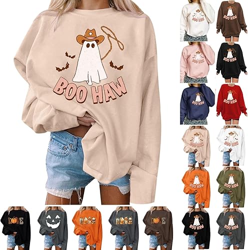 Camisas de Acción de Gracias para mujer, camisa de Halloween de manga larga con gráfico de otoño, camisetas casuales de moda 2023