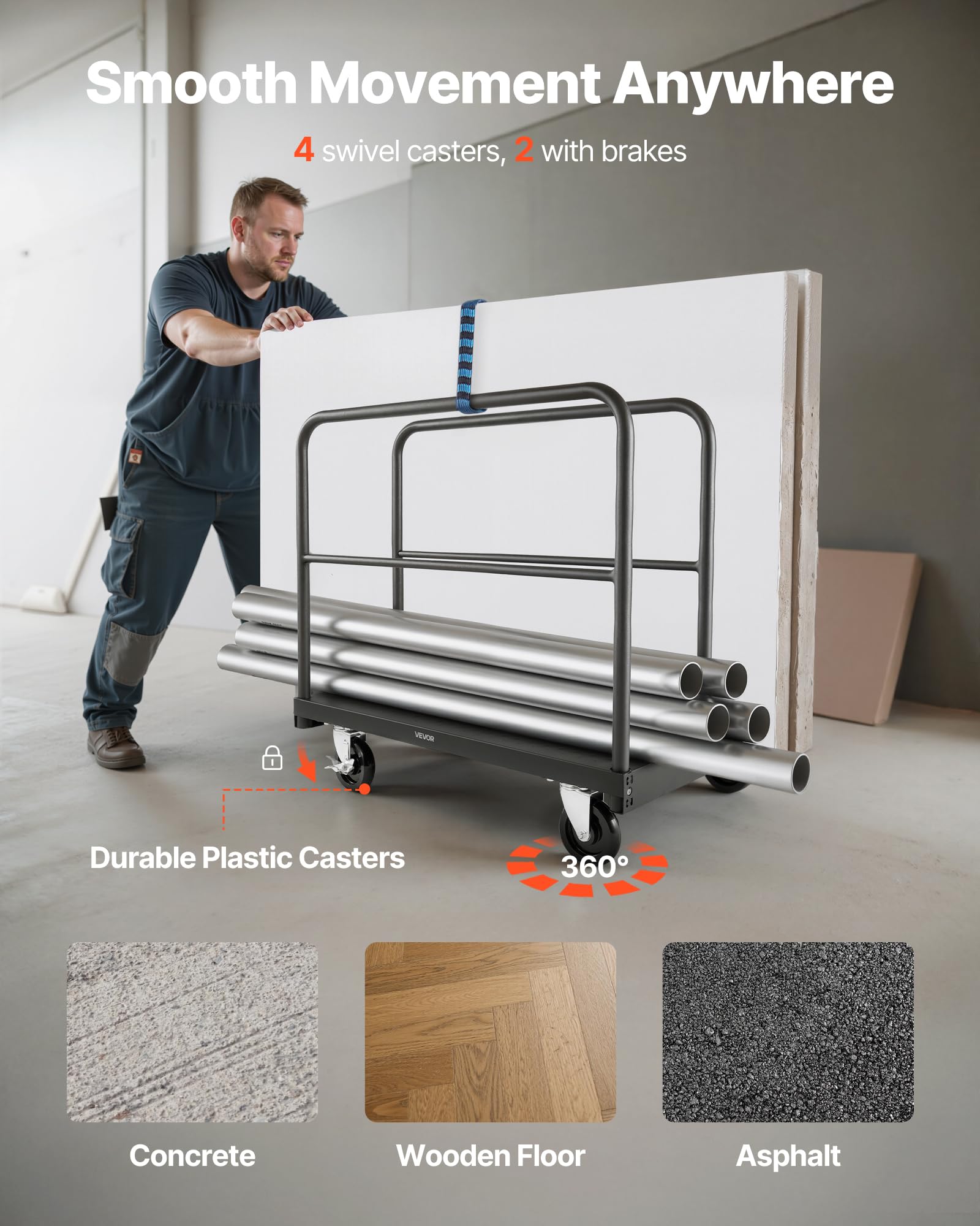 VEVOR Carro Portaplatos, Carga 816 kg, 2 en 1, Ruedas Giratorias 360°, Rodillo Portaplatos, 4 Pasamanos Laterales, Negro, 914 x 610 x 858 mm