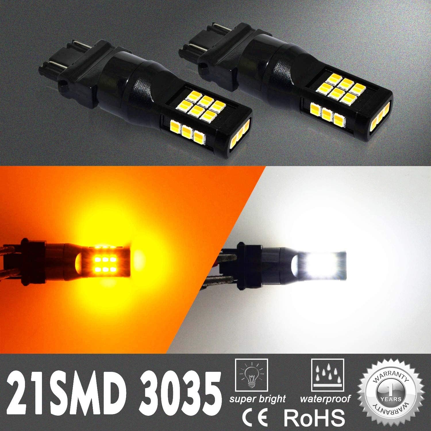 Alla Lighting T25 3157 LED Switchback Bulbs Dual Color White/Amber Turn Signal Lights 3457NA 4157NA 3157A 3757NAK 4057 Extremely Super Bright 3035-SMD 12V Replacement