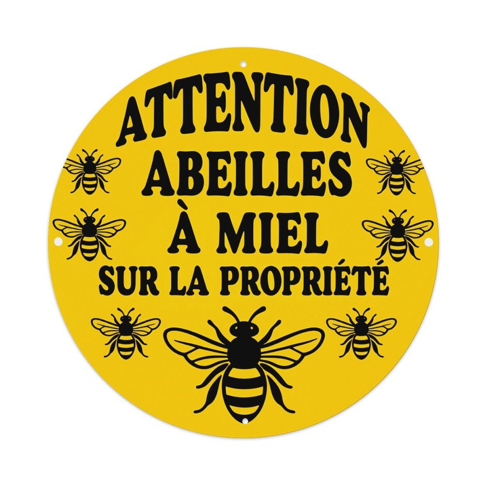 Attention Honey Bees On The Property Round Tin Sign Vintage Metal Poster, Home Bar Garage Man Cave Cafe Indoor & Outdoor Wall Decoration 8x8Inches