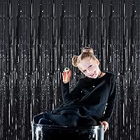 Vista 4 de GOER - Cortinas de tiras metálicas/oropel para fiestas, telón de fondo para fotos, Halloween, cumpleaños, decoración de bodas, de 3.2 x 9.8 pies