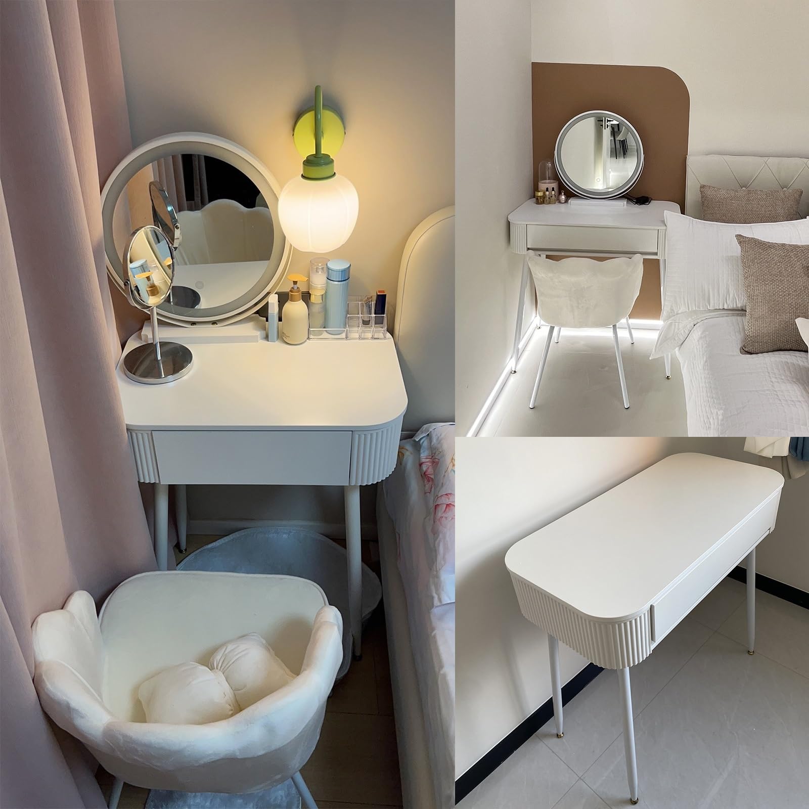 Amazon｜ドレッサーデスク 化粧台 3色LEDミラー付き 鏡台 引き出し付き