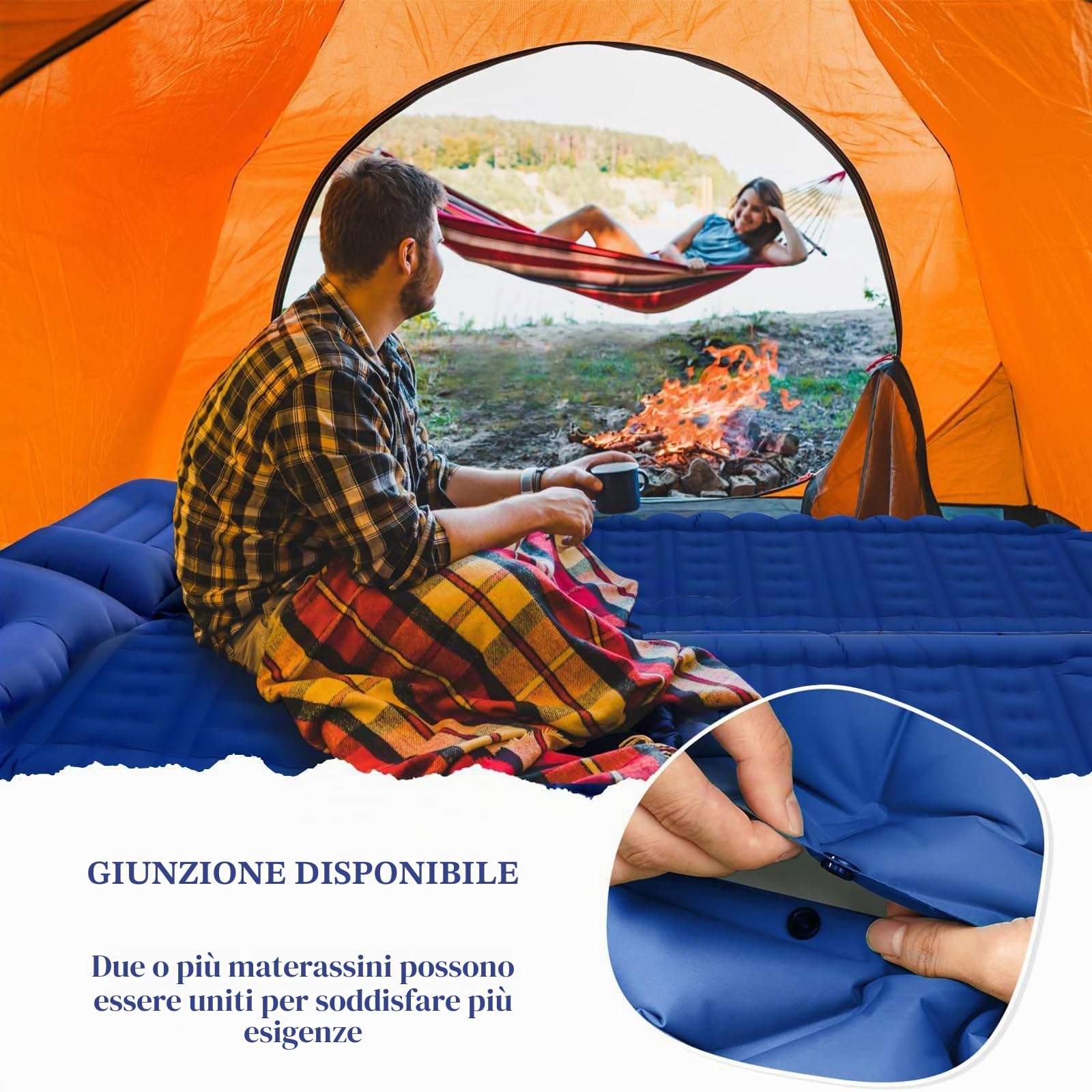 Materassino Campeggio Autogonfiabile,Materassino Trekking con Pompa a Pedale,Pieghevole Materasso Campeggio per Esterno,Viaggio, Escursionismo, Tenda, Campeggio,Spiaggia