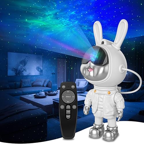 ENOKIK Proyector de estrellas y galaxias de astronauta de conejo, estética, decoración de habitación para niños, ángulo de cabeza ajustable con