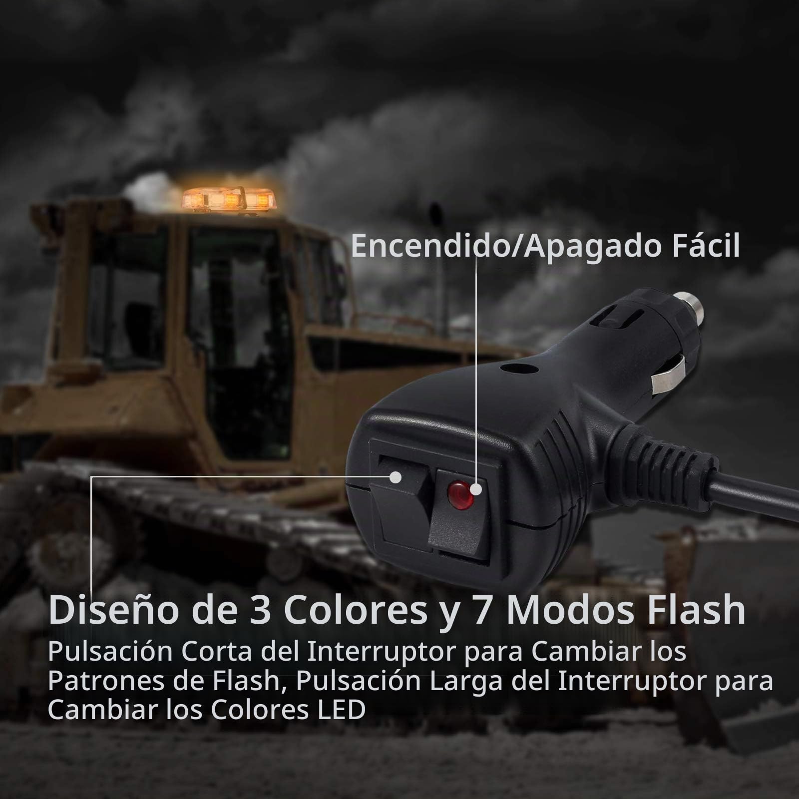 PROZOR Luz LED Estroboscópica de Emergencia 7 Modos E57 36 LEDs Lampara de Advertencia Ámbar Blanco Magnético IP67 con Enchufe de Coche12/24V para Vehículo Tractor Camión