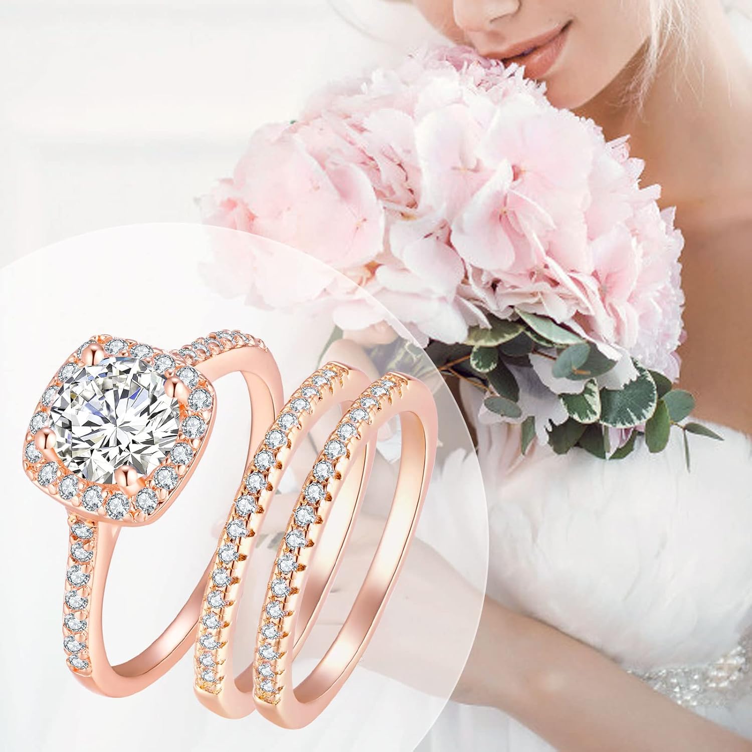 CEJUG Cubic Zirconia Wedding Rings for Women Bridal Ring Set Engagement Bands Halo 2.0Ct Cz Size 4-12 - Image 4